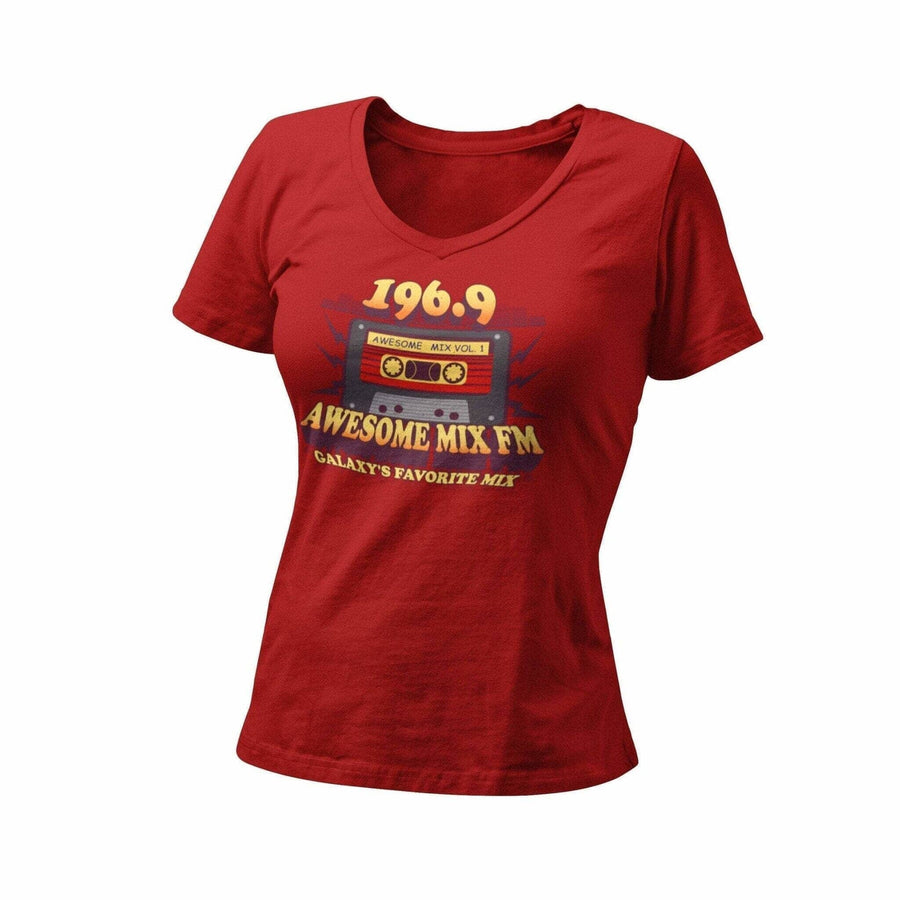 196.9 The Awesome Mix Women's V Neck T-Shirt | Galaxy Defenders Mixtape Graphic Tee | 1969 Space Guardian Comic Movie Shirt - Deep Dive Threads