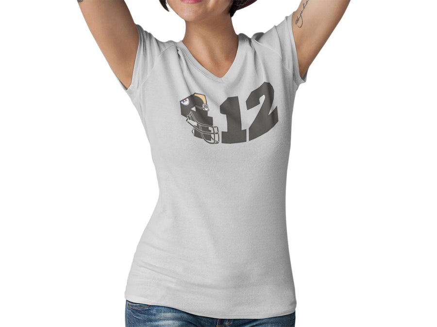 412 Pittsburgh Pride Women’s Fitted V Neck Shirt | Pittsburgh Football Unique Bachelorette Party Graphic T-Shirt | 3 River Key Stone State - Deep Dive Threads