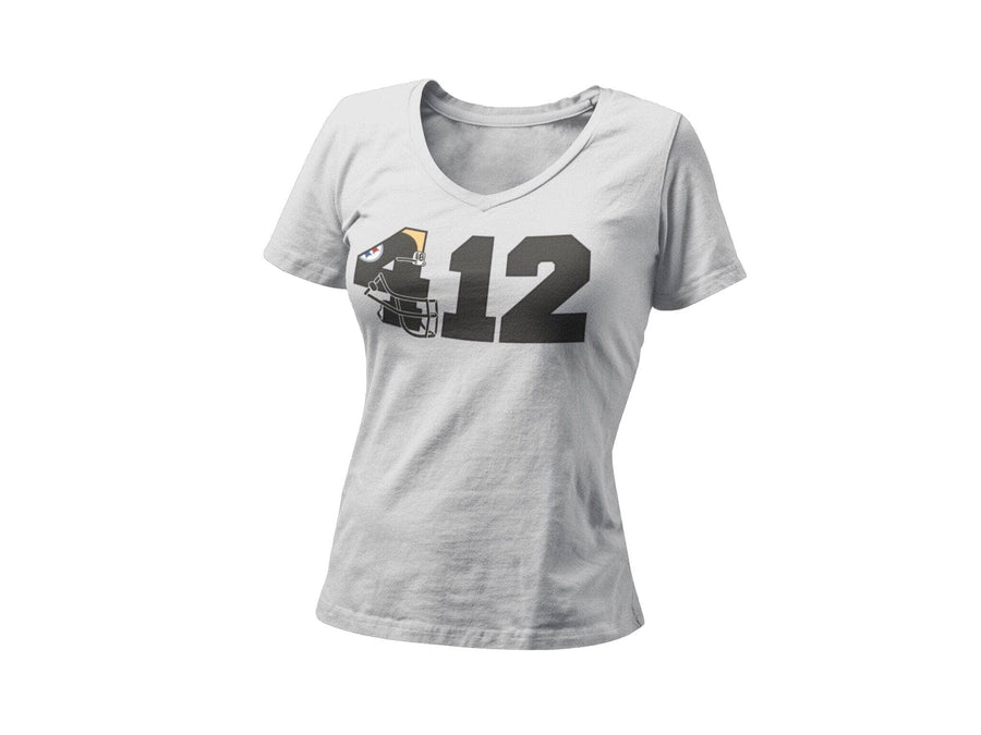 412 Pittsburgh Pride Women’s Fitted V Neck Shirt | Pittsburgh Football Unique Bachelorette Party Graphic T-Shirt | 3 River Key Stone State - Deep Dive Threads