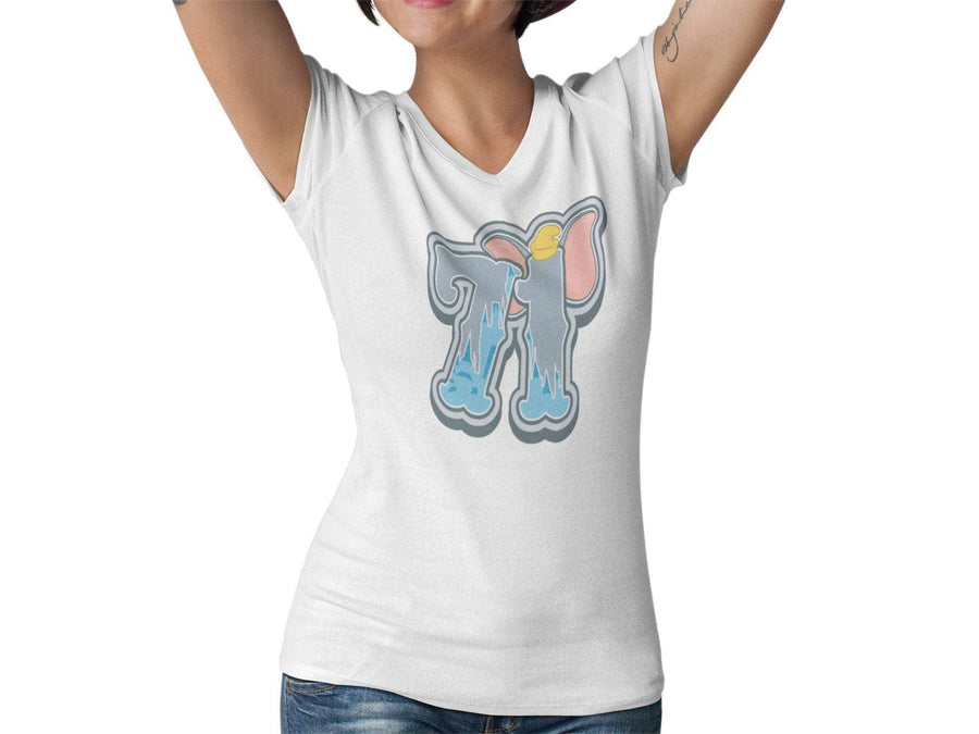 71 Retro Flying Elephant Opening Day Women’s Fitted V Neck Shirt | Vintage Theme Park Ride Graphic T-Shirt | Orlando Bachelorette Party - Deep Dive Threads